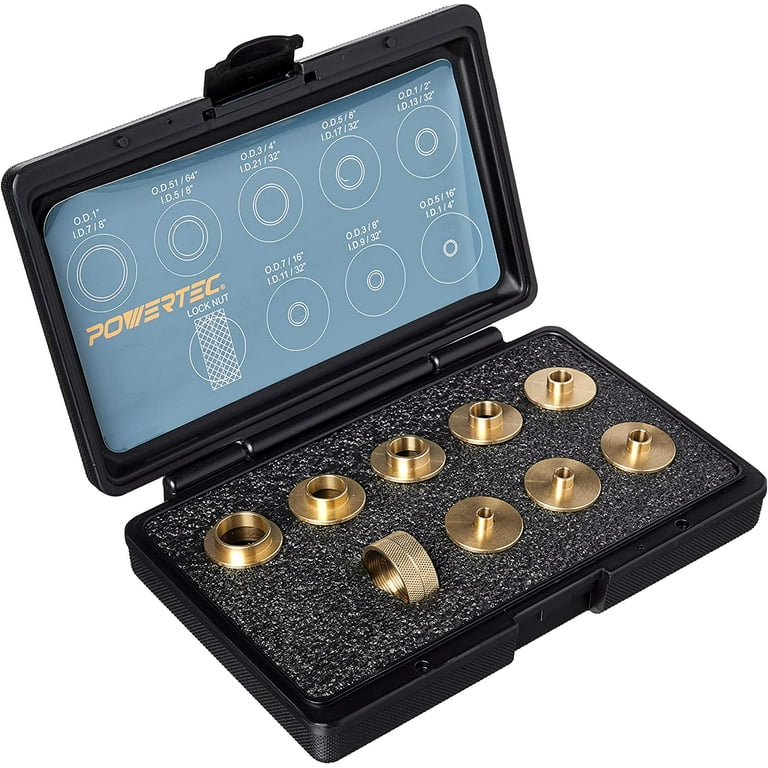 BTER Router Template Guide Set, 11pcs Solid Brass Template Guide Bushing Set, Portable Router Guide Bushing Kit with Carrying Case, Lock Nuts 