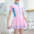 thumbnail image 5 of IBTOM CASTLE Kids Girls Short Sleeve Swimsuit Summer One Piece Swim Dress with Boyshorts Beach Rash Guard Bathing Suit Swimwear 11-12 Years Pink, 5 of 8