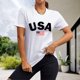 thumbnail image 1 of Camiseta Mujer Camiseta con la bandera americana para mujer, camiseta de manga corta con letras, camisetas de calle (blanco S) Cgtredaw Para estrenar, 1 of 6