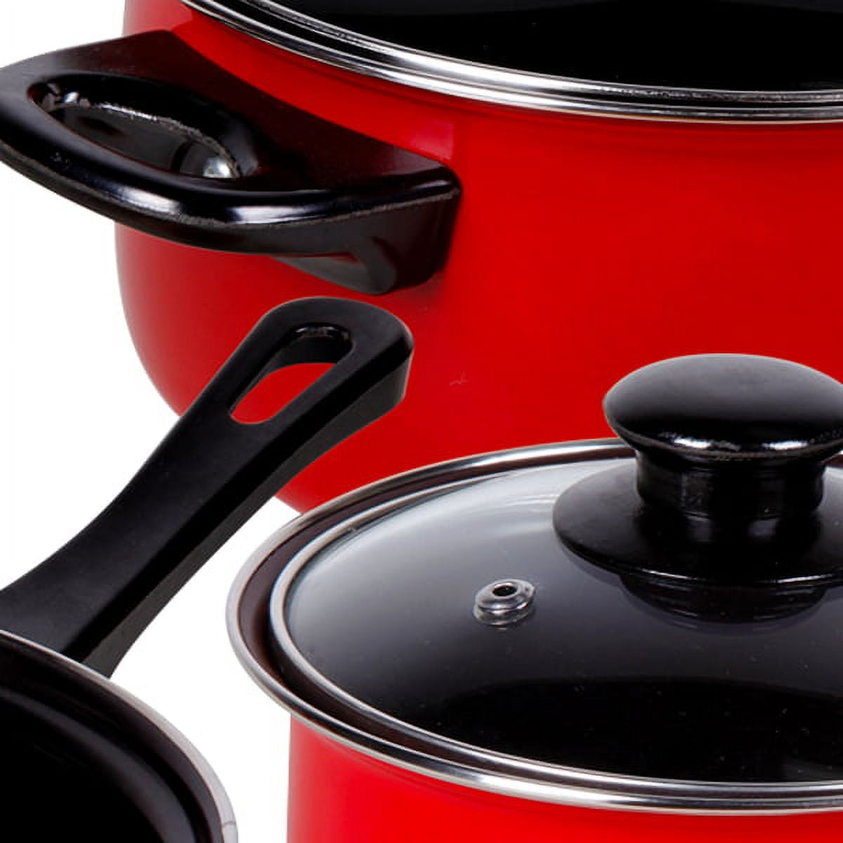 Open Box Gibson 7 Piece Carbon Steel Nonstick Pots and Pans Set with Lids, Red