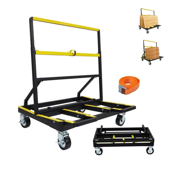 Folding Drywall Cart Heavy Duty Panel Dolly Cart 2200lbs Capacity, Drywall Dolly Plywood Carts with 4 Swivel Casters Extendable Deck, Sheetrock Dolly Handling Wall Panel Lumber Sheetrock Glass Windows