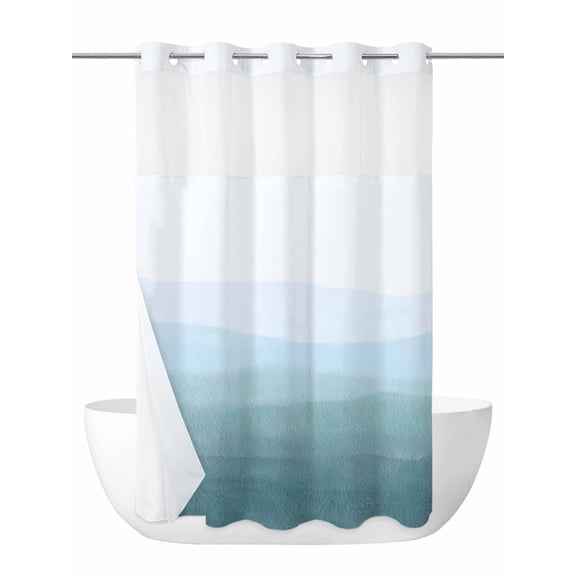 No Hook Shower Curtain with Snap in Liner,Modern Blue Gradient Waterproof Bath Curtain with See Through Top Window,Minimalist Ombre Style Shower Curtains for Bathroom Decor,36x72in