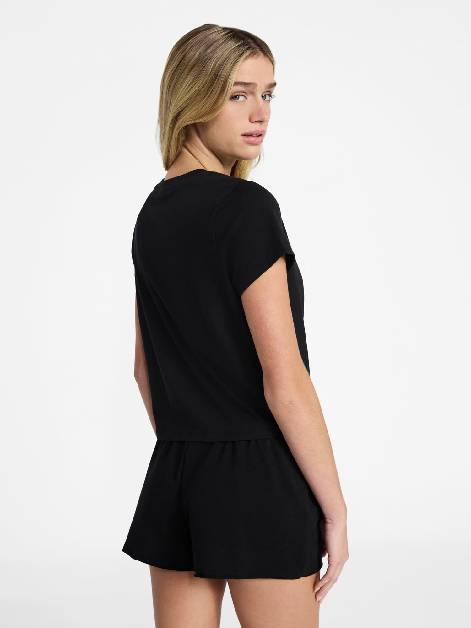 No Boundaries Cozy Sleep Tee and Shorts Set, 2-Piece, Women’s XXS-3X