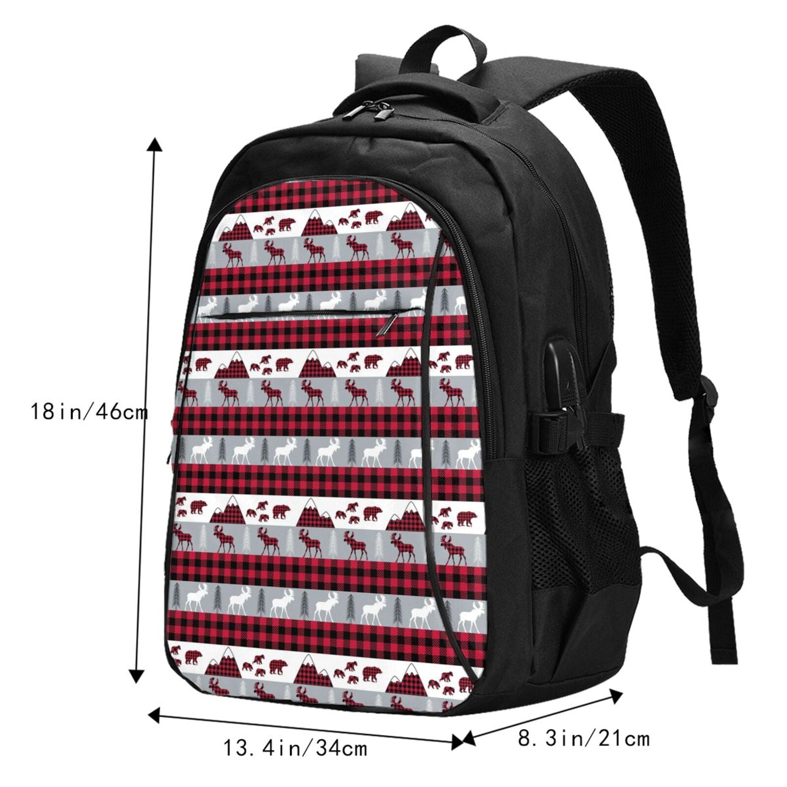 Vsdgher Buffalo Plaid Forest Print Travel Laptop Backpack, Laptops Backpack with USB Charging Port, Water Resistant Computer Bag Gift for Men & Women