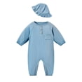 thumbnail image 3 of Teyfeniy 0.5-2T Toddlers Baby Rompers with Matching Hat 2 Piece Set Button Down Jumpsuits Long Sleeve Cute Comfy Casual Crew Neck Newborn Infant Outfit Set, 3 of 6