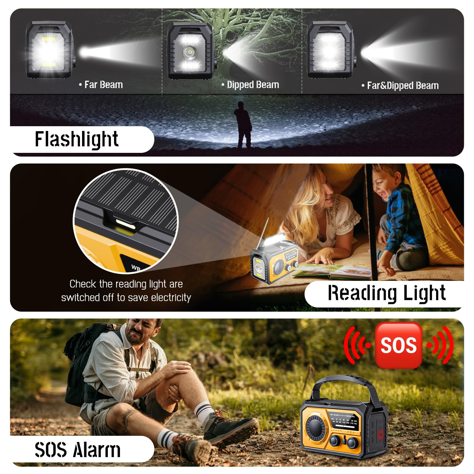 16000mAh/59200mWh Emergency Radio with Bluetooth 5.3-Hand Crank Weather Radio with Battery Powered and Fast Charging, NOAA/AM/FM Portable Solar Radio with SOS Alert Flashlight, Outdoor Survival Gear