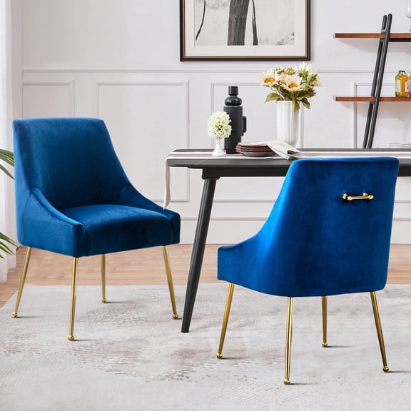 Restworld Velvet Dining Chairs Set of 2, Modern Upholstered Dining Chairs with Gold Metal Legs,Tufted Dining Chairs for Living Room, Bedroom, Kitchen,Blue