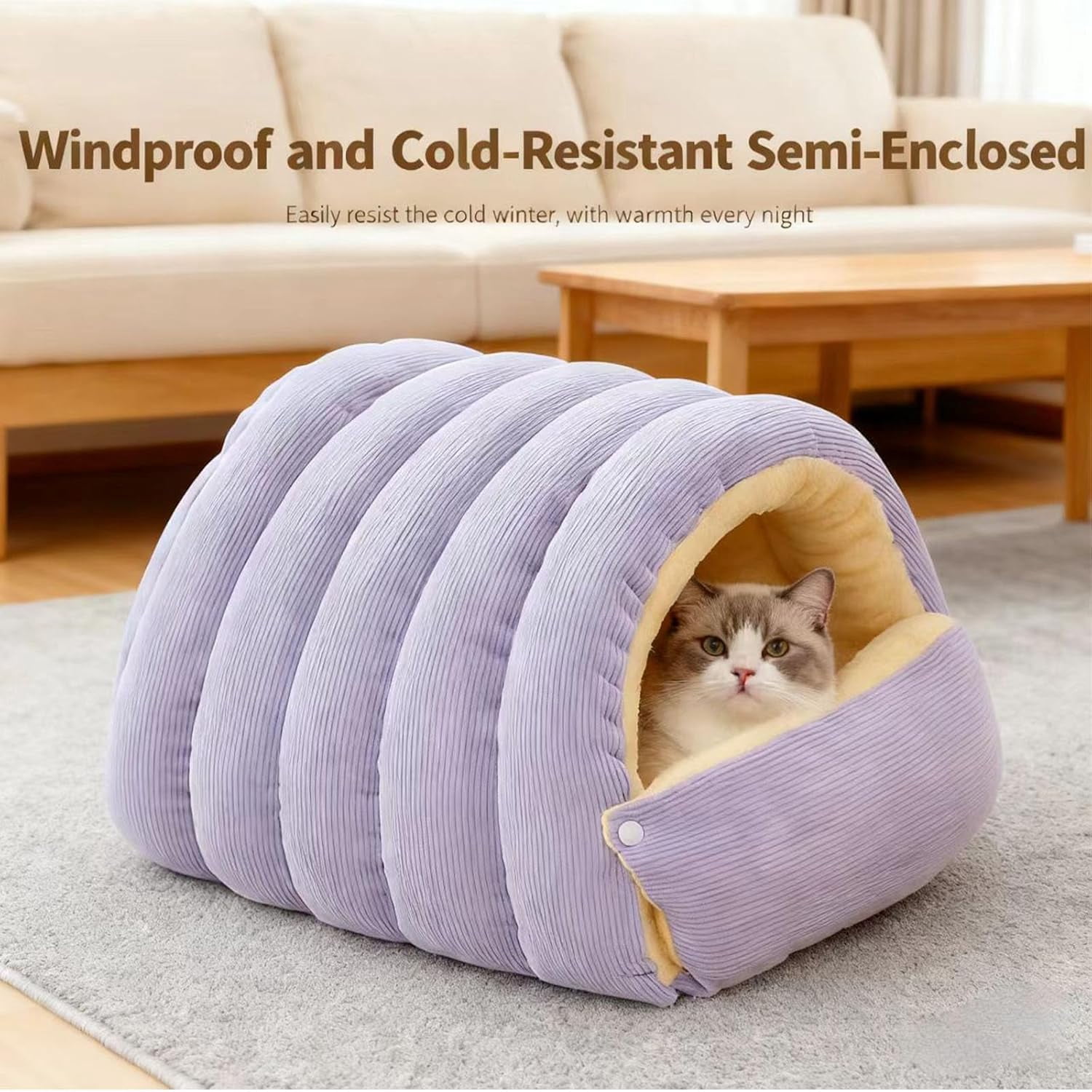 Cozy Monster Cat Bed Small Dog Cave & Indoor Cats Cave Removable and Washable Winter Closed-Off Cat Beds Tent with Cushion Hooded Dog Bed Pet House for Kittens & Dogs All-Season Use (L-Check Green)