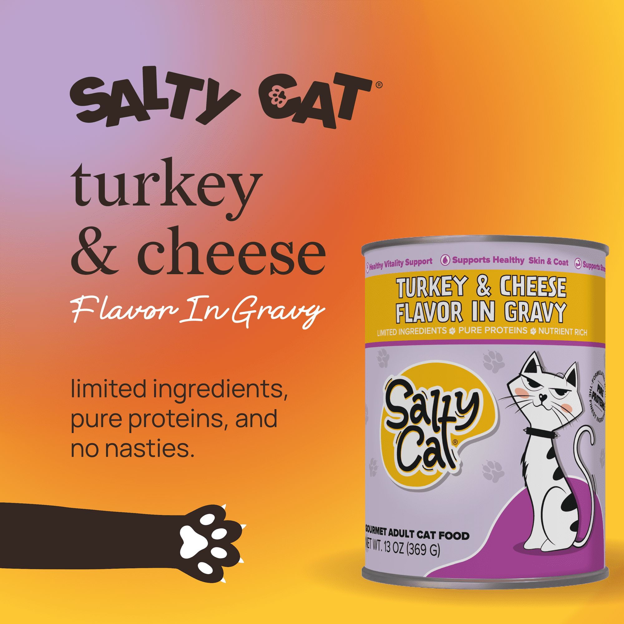(6 pack) Salty Cat Turkey and Cheese Flavor in Gravy 13 oz