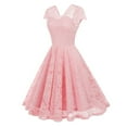 thumbnail image 3 of WCMZJ Lace Cocktail Dresses Tea Length Prom Party Dress for Teens Women Cap Sleeve Formal Bridesmaid Wedding Guest Dress Pink M, 3 of 5