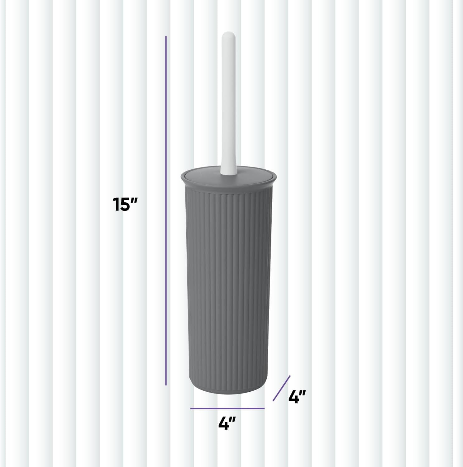 Superio Plastic Toilet Bowl Cleaning Brush and Holder Set (Pack of 2)- 15"H x 6"W x 5"D, Bathroom Scrubbing Brush, Grey