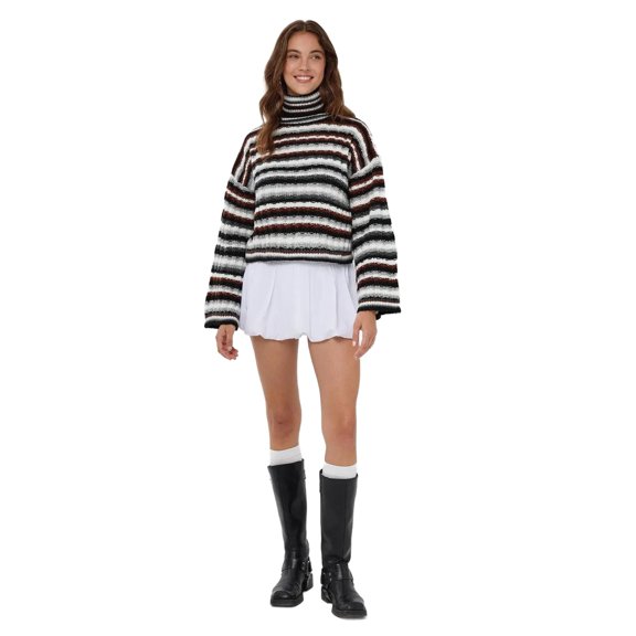Striped Turtleneck Cropped Sweater