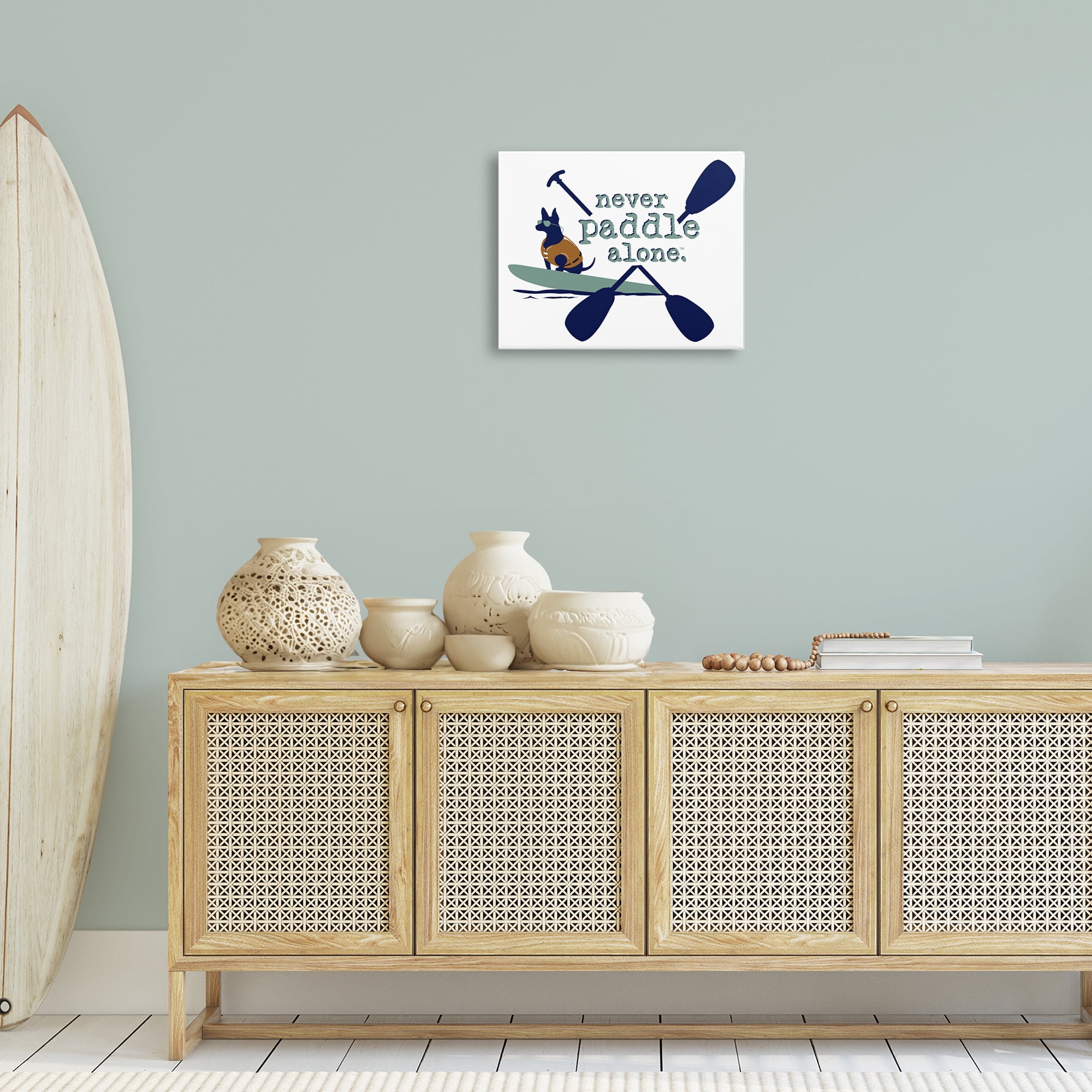 Stupell Industries Never Paddle Alone with Dog Animals Painting Wrapped Canvas Art Print Wall Art, 20 x 16