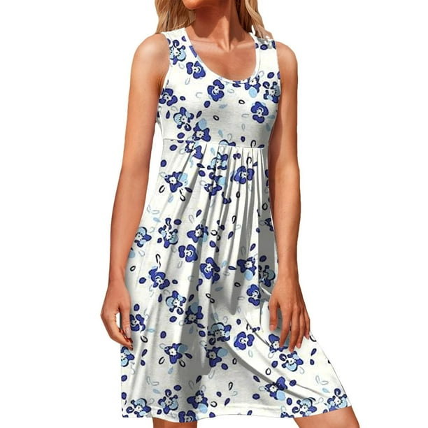Moda mujer verano casual sin mangas impreso o-cuello chaleco vestido Pompotops ghjkhdj2110