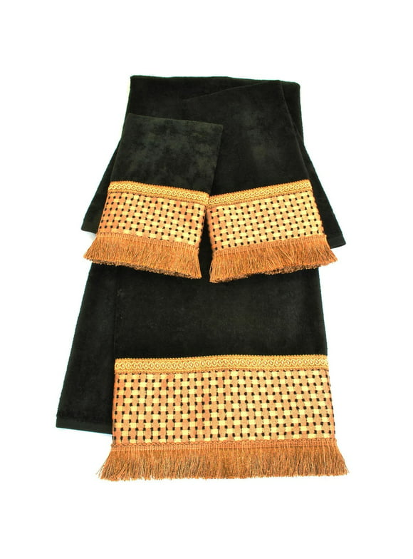 Sherry Kline  Chenille Dots Black Embellished 3-piece Towel Set