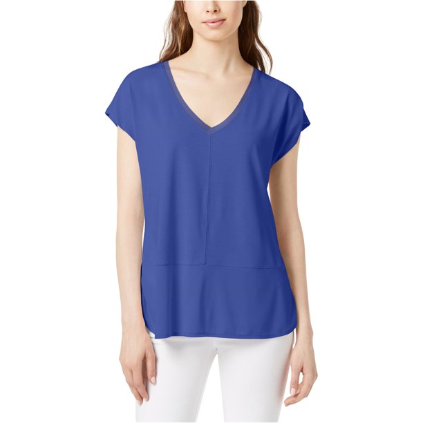 bar III Camiseta básica de medios mixtos para mujer, azul, extragrande bar III Camiseta básica