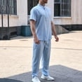 thumbnail image 6 of Timoontee Lightweight Summer Sets for Men 2 Piece Tracksuit Short Sleeve Mock Neck Shirts with Drawstring Pants Solid Daily Casual Outfits Sky Blue XXXL, 6 of 8