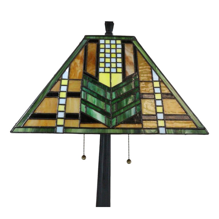 Louis Comfort Tiffany Mission Style Geometric Green Arrow Glass Shade Table Lamp Union Rustic