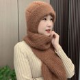 thumbnail image 4 of Diufon Winter Hooded Scarf Hat for Women Plush Knitted Thickened Warm Beanie Outdoor Windproof 2 in 1 Hats, 4 of 7