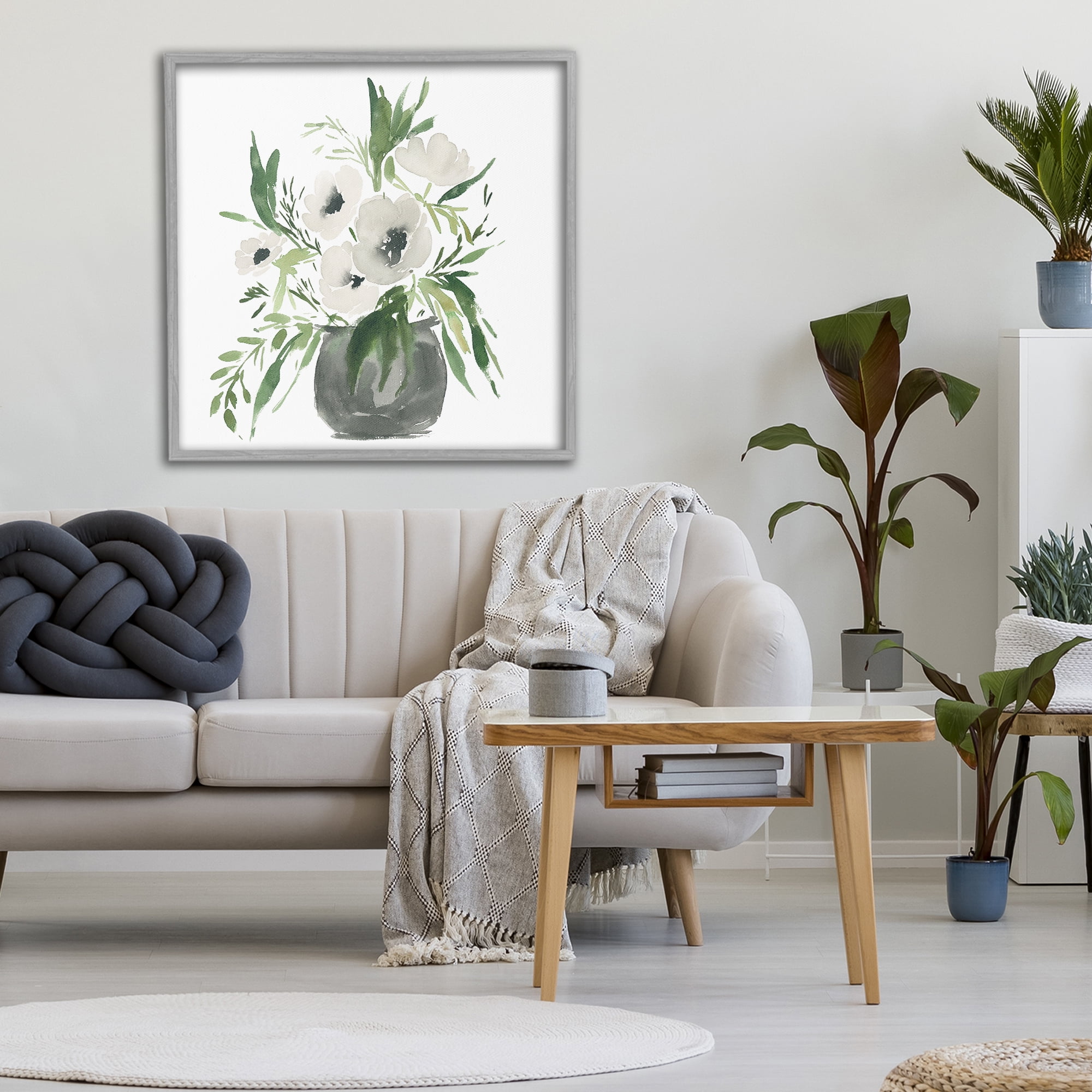 Stupell Industries Rounded White Anemones Gray Framed Giclee Art, design by Lucille Price