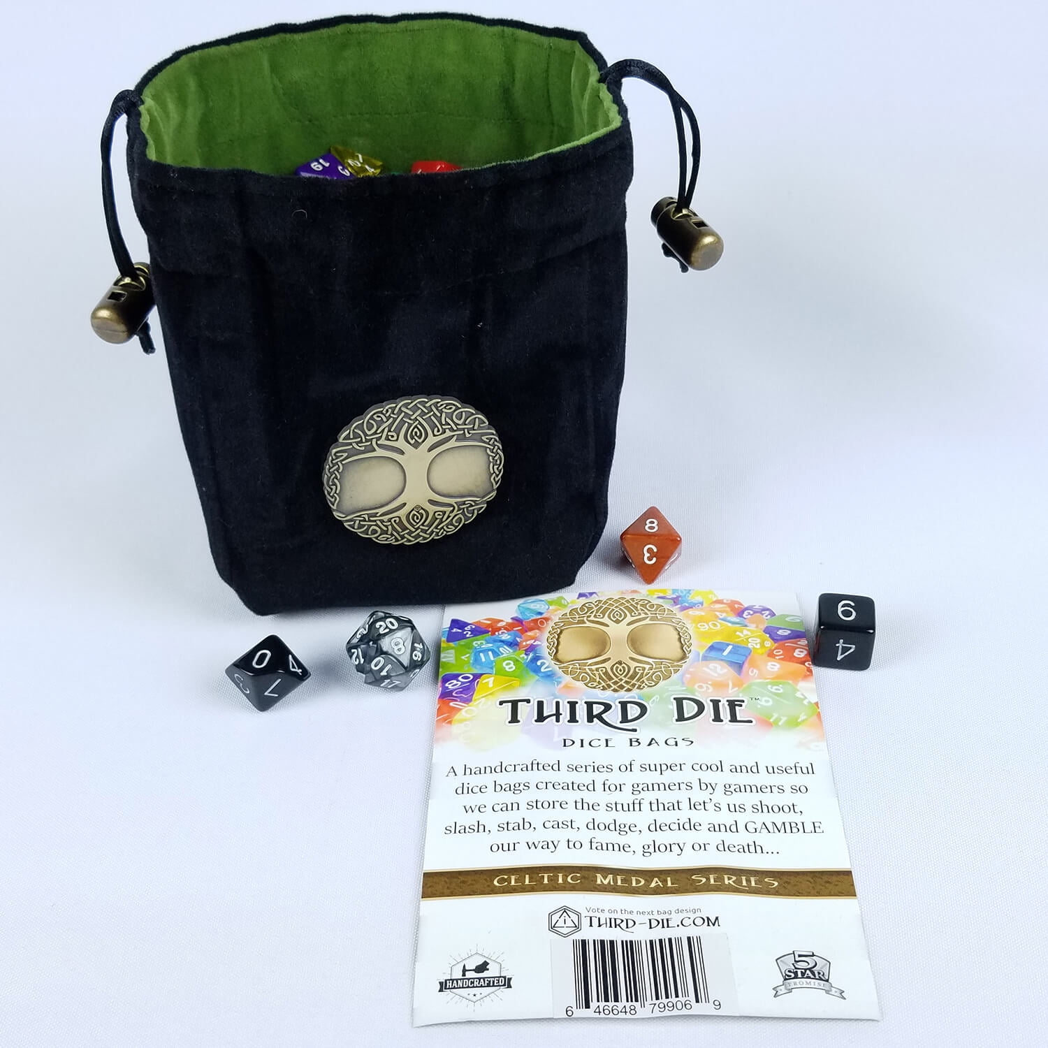 Third Die Dice Bags Reversible Stands Open Celtic Knot Medal Closes Tight 