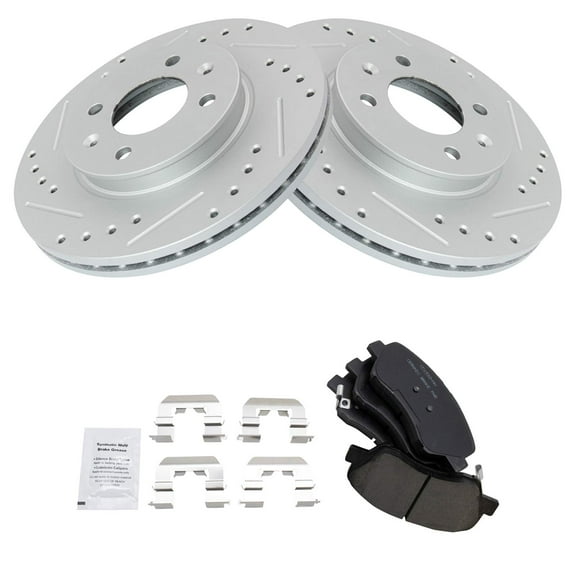 TRQ Front Performance Brake Pad & Rotor Kit Brake Pads Brake Rotors Set Ceramic Premium G-Coated Fits Select 2012-2017 Hyundai Accent Kia Rio