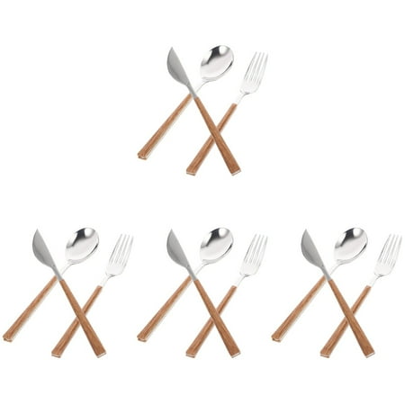 

HOMEMAXS 4 Sets of Stainless Steel Fork Spoon Tableware Kit Wood-like Handle Fork Dinner Cutter