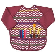 Abstract Kids Art Smock Apron - Maroon Long Sleeve Waterproof Bib for Painting, Feeding and More - 2 Pockets - Microfiber with Vinyl Lining - Small