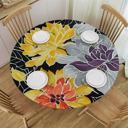 

YANMS Flowers Outdoor Fitted Round Tablecloth 100% Polyester Fiber 31-35
