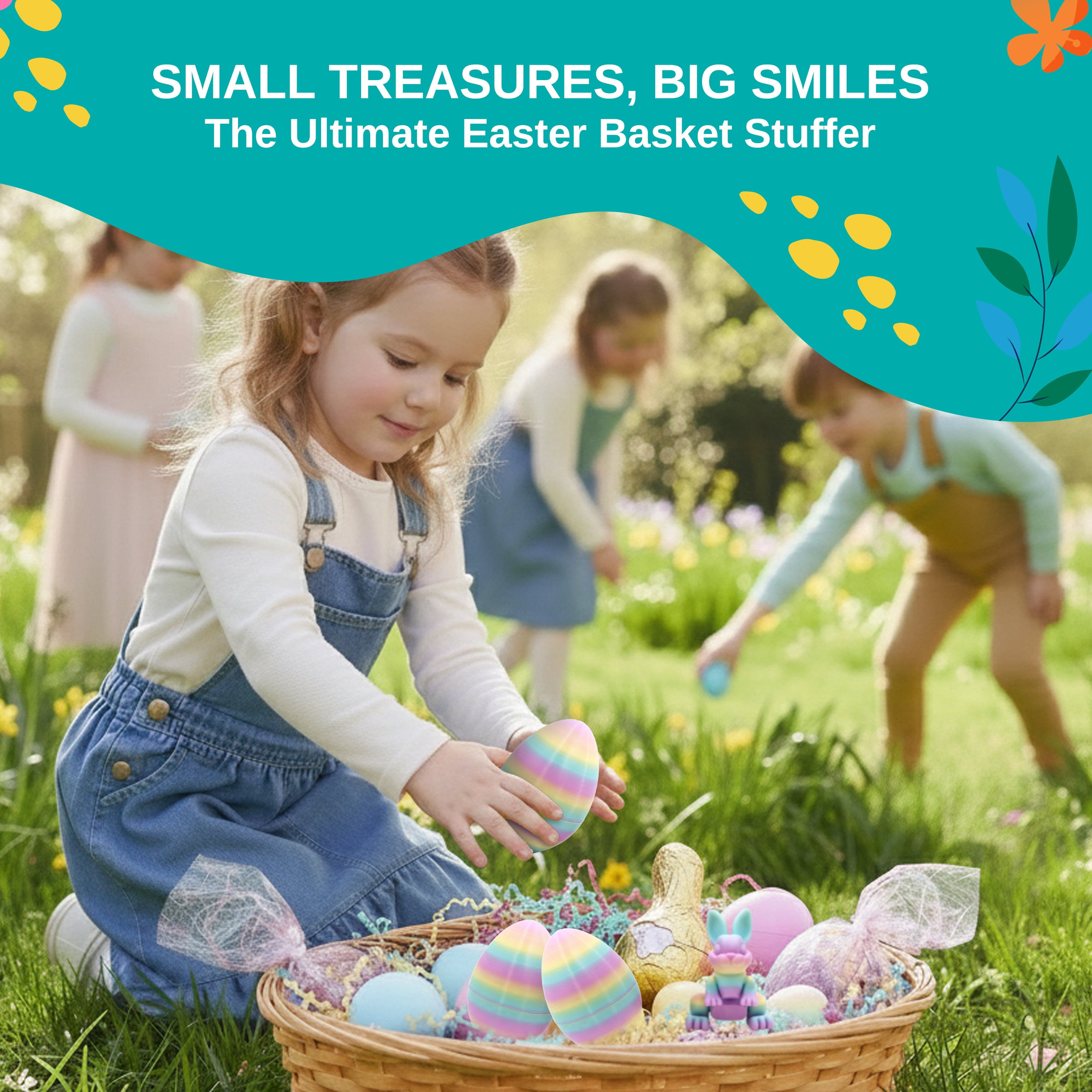 Sperric 3D Printed Bunny Surprise Eggs, 4.3” Prefilled Easter Egg with Articulated Bunny Fidget Toys, Easter Egg Toy Basket Stuffers for Kids, 2-Pack