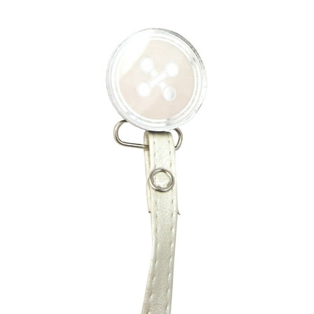 Mirror Button Pacifier Clip with Faux Leather strap