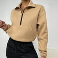 thumbnail image 4 of AKOEE Cotton Sweatshirts Half Zip Pullover Tops for Women Casual Fall Winter Crop Sweater Sportswear with Pocket (M, Beige), 4 of 7