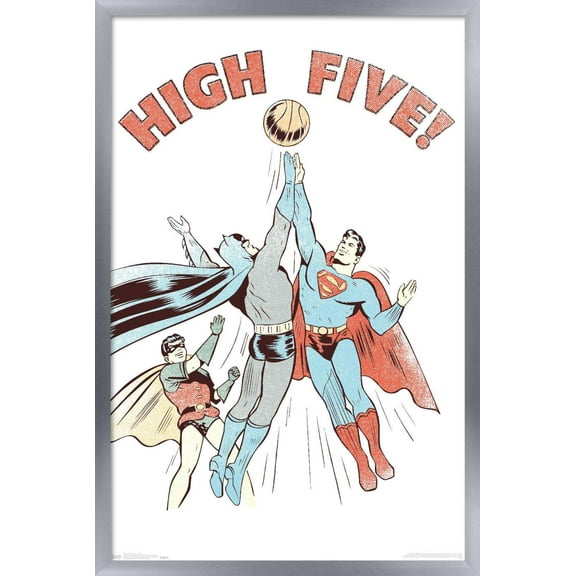 DC Comics - Batman - Robin - Superman - High Five Wall Poster, 14.725" x 22.375", Framed