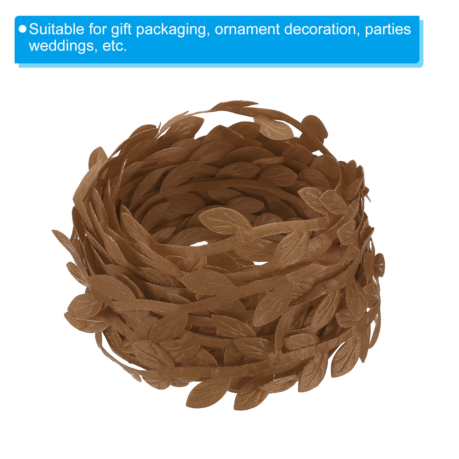 Unique Bargains Leaf Ribbon for Christmas Wreath Making Gift Wrapping Wedding Brown