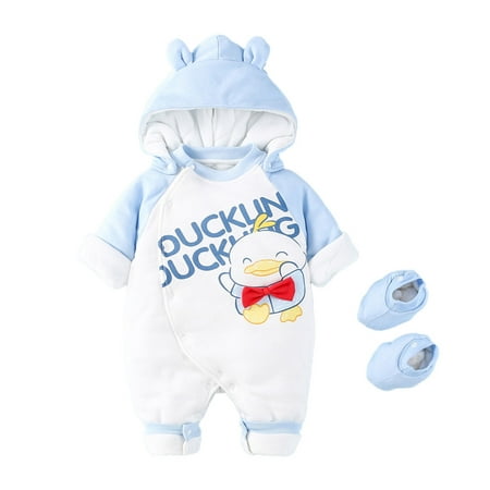 

Newborn baby clothes Autumn and winter cotton one-piece clothes hugging clothes plush（blue） 90cm，G61657