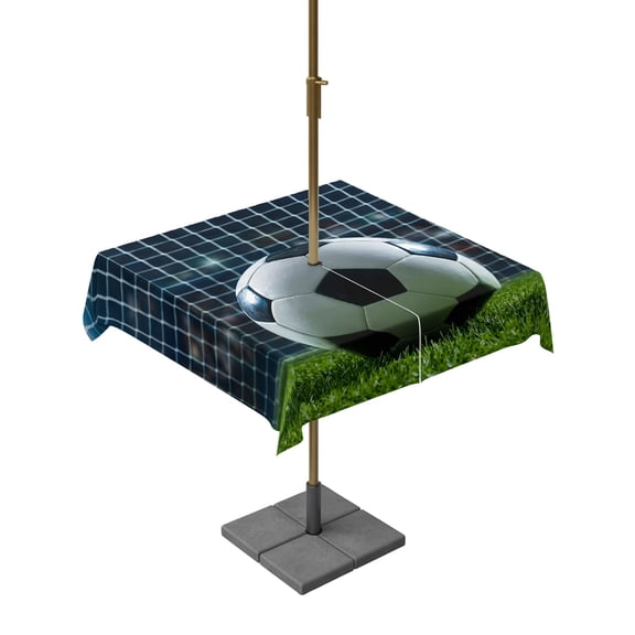 Outdoor Tablecloth with Umbrella Hole for Patio/Picnic/Party/Camping, Football Waterproof Table Cloth Square Cover Washable, Soccer Ball Sports Net Mesh Evening Match (60"x 60")
