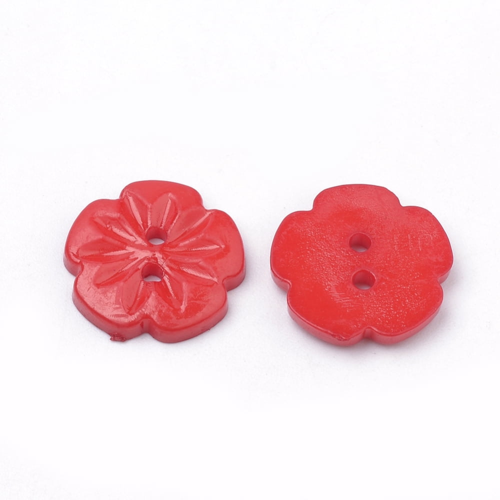 1000pc 2-Hole Acrylic Buttons Flower Mixed Color 15x2.5mm Hole: 1.5mm