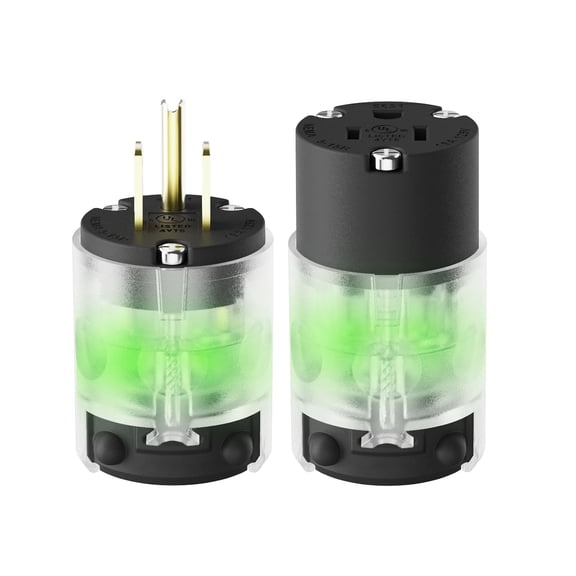 Lighted Plug and Connector Set, Straight Blade Cord End Replacement, 15 Amp 125Volt, NEMA 5-15P & NEMA 5-15R, 2 Pole 3Wire Grounding, Black, 1 Set