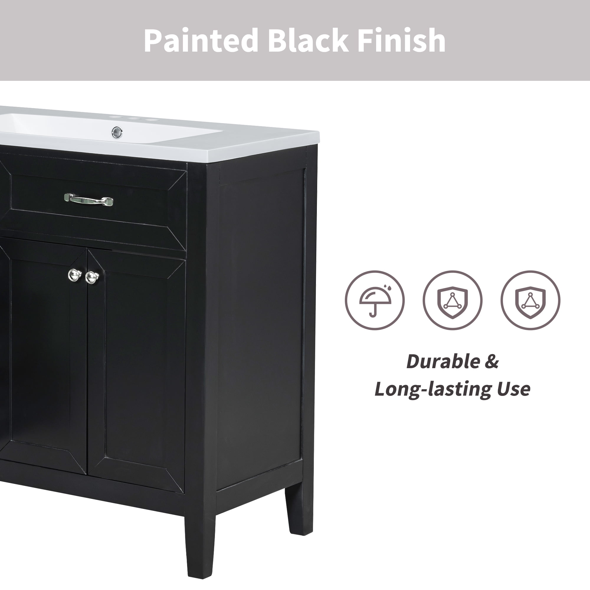 Aukfa 36" Modern Bathroom Vanity with Sink – Single Basin Wood Vanity Set with 2 Doors Cabinet,Black