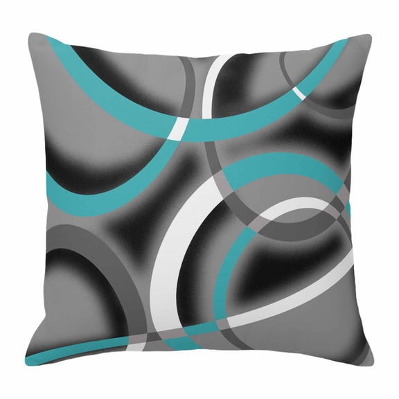 Throw Pillow Covers, Turquoise Geometric 24x24 Pillow Covers for Couch/Sofa/Bed, Grey Classic Abstract Lines Striped Decorative Square Linen Cushion Pillowcase for Home Decor