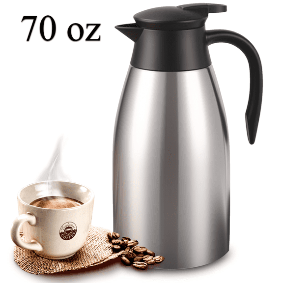 JOGGEIL Thermal Coffee Carafe 70oz, Double Wall Vacuum Coffee Thermos Stainless Steel Coffee Pot, Thermal Pot Flask 24 Hour Heat Retention for Coffee Tea Beverage, Silver