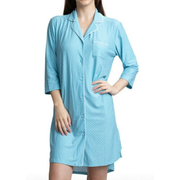 Hanes Women's Dots Printed Notch Collar Sleepshirts Nightgown, Blue, L