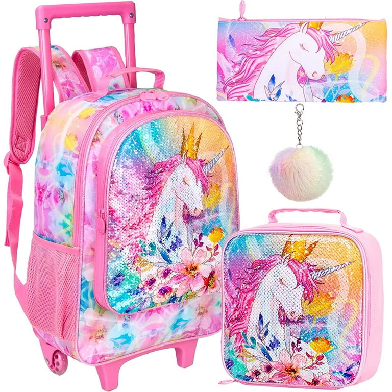 Kids Suitcase, Rolling Luggage with Wheels for Girls - Unicorn