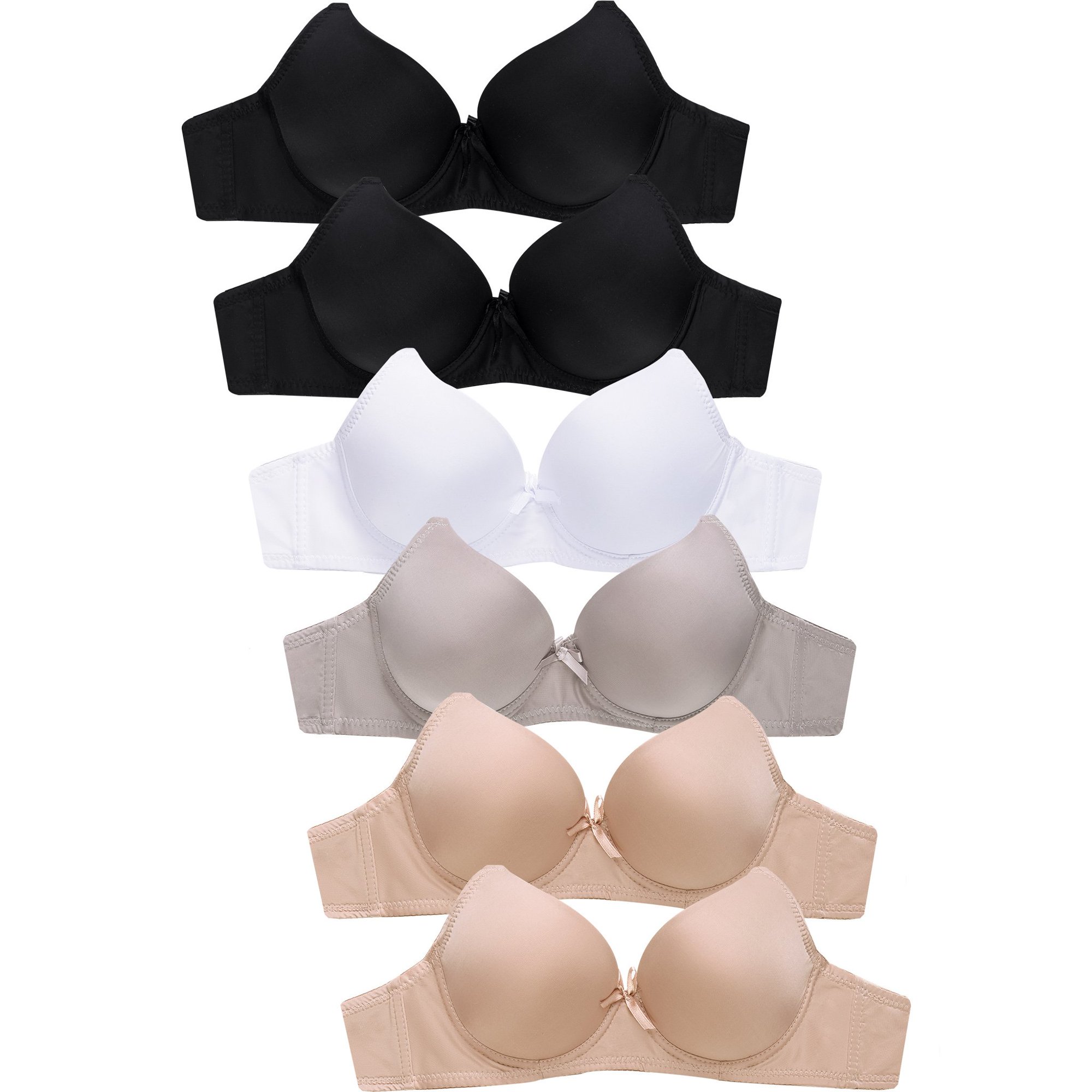 Women's Basic Plain Lace Bras Petite to Plus Size Pack of 6- Various Styles 4150P4, 36C