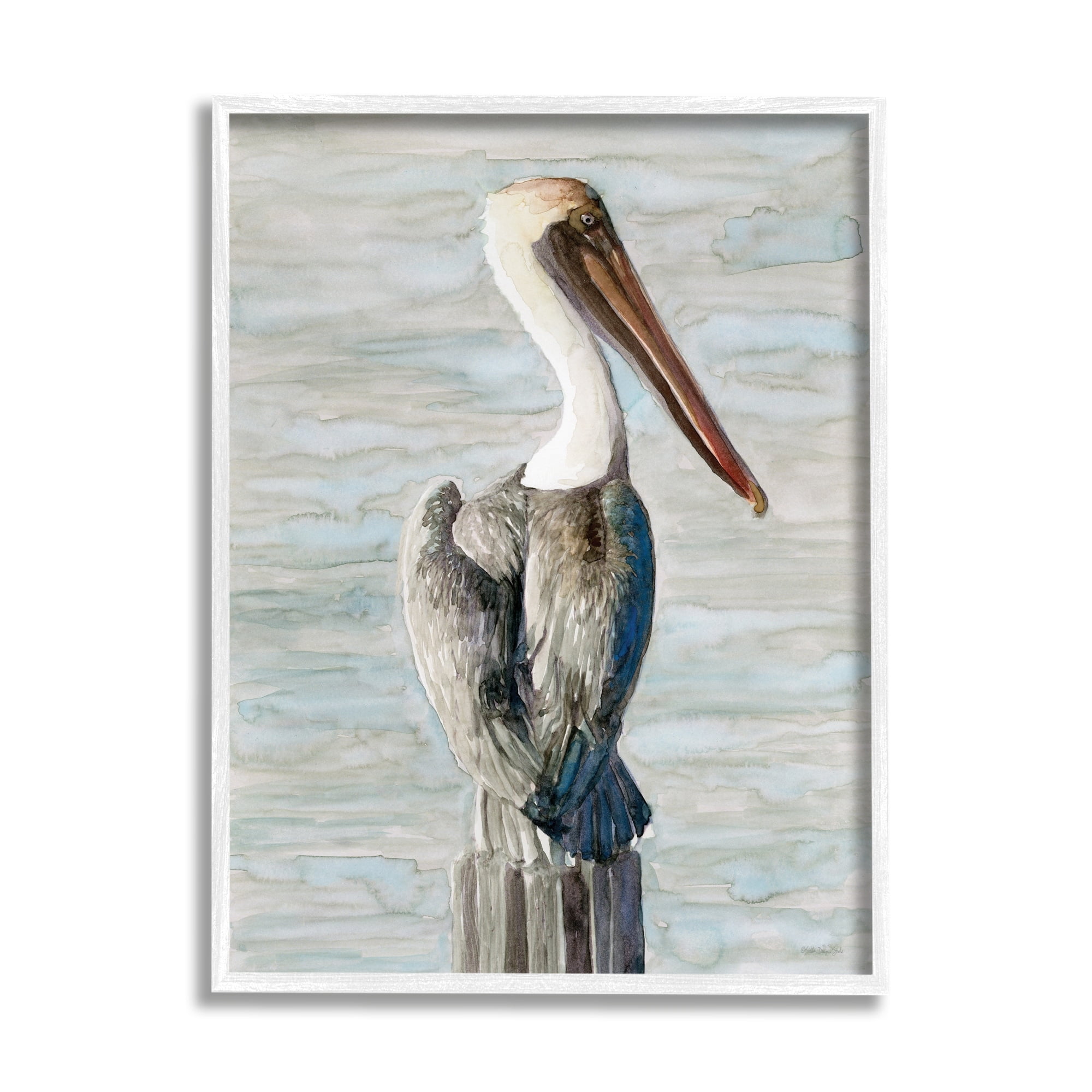 Stupell Industries Long Beak Pelican Watercolor Painting Coastal Waterfowl Bird, 16 x 20,Design by Stellar Design Studio