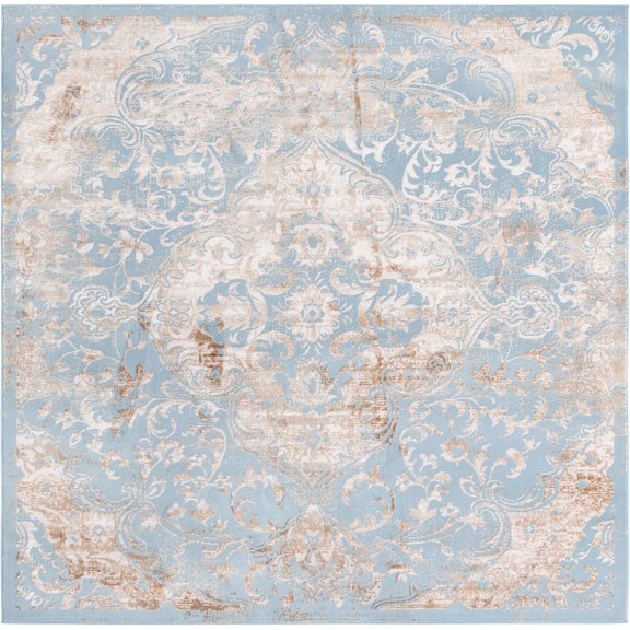 Rugs.com Highbury Collection Rug – 8 Ft Square Teal Medium-Pile Rug Perfect For Living Rooms, Kitchens, Entryways