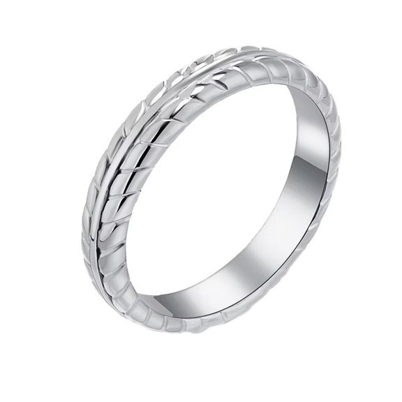 PAMTIER Women's Stainless Steel 4MM Simple Wheat Flower Engagement Ring Silver Size 7