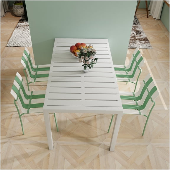 JERFIT 4-Pack Patio Dining Set with Table, Lightweight Outdoor Chairs and 55 Inch Bistro Table for Garden, Cafe, Balcony, Cream White and Haze Green