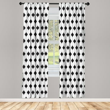 Ambesonne Abstract Curtains, Curve Shape Vertical Lines, Pair of 28"x63", White and Black