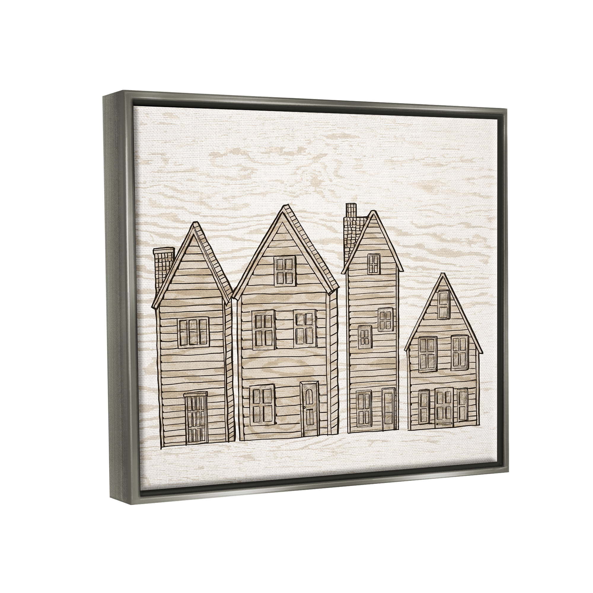 Stupell Industries Varied Neighborhood Houses Art for Kids Painting Gray Floater Framed Art Print Wall Art, 21 x 17